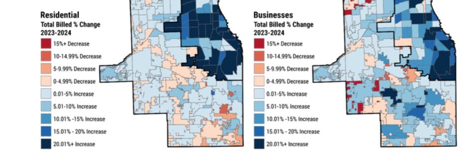 Map of 2025 Cook County, IL Tax Increases